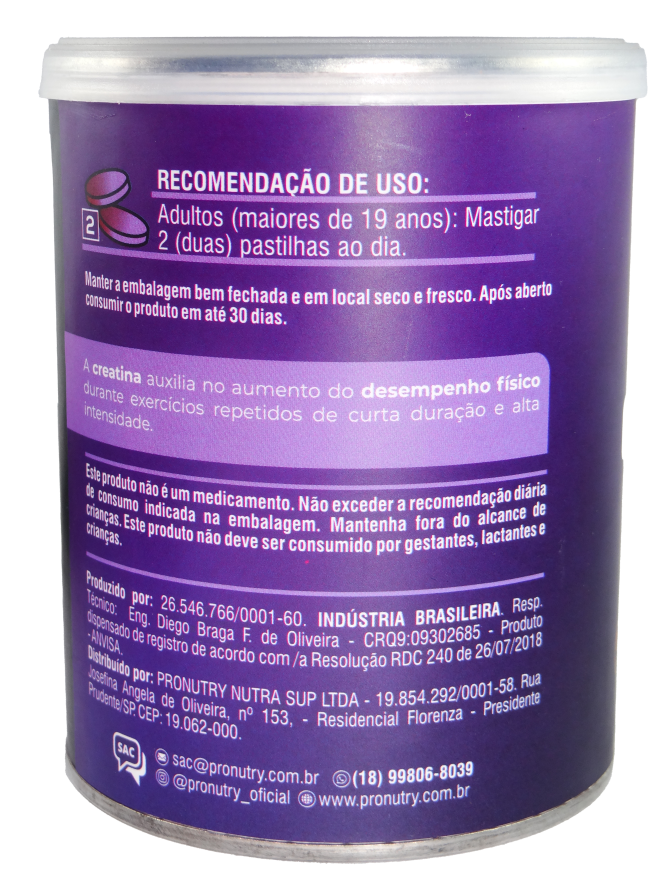 Creatina Mastigável Frutas Negras Tabela